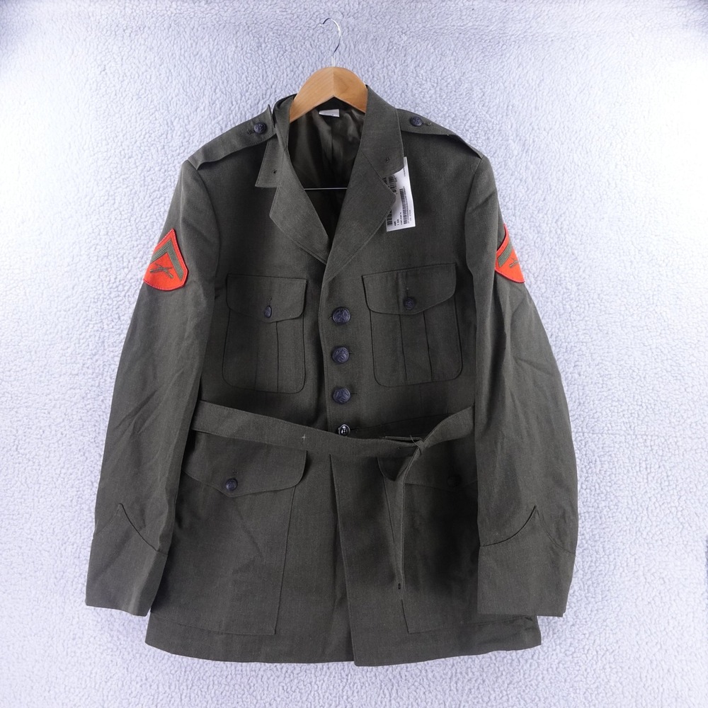 USMC Alpha Service Green Uniform Coat Mens 46R Military IKE Jacket with Belt